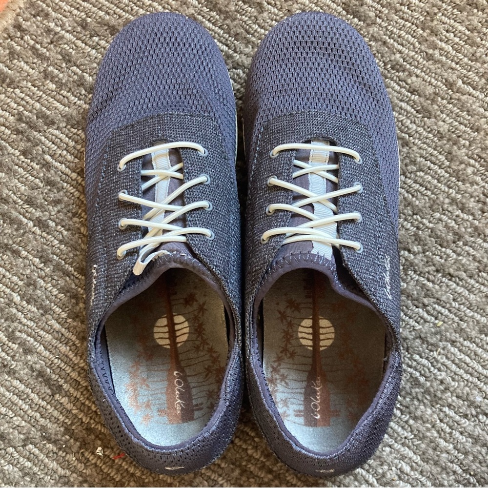 OluKai Waialua Lace Pavement Dark Gray Slip On Sneakers Women Size 8